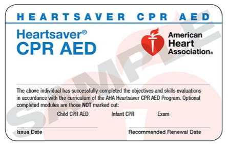 Heartsaver CPR AED Card | Robeson EMS