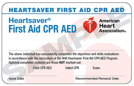 Heartsaver First Aid CPR AED Card | Robeson EMS