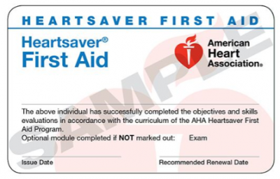 Heartsaver First Aid Card